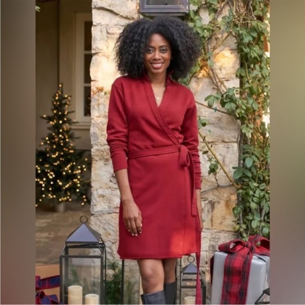 Frank & Eileen Willa Long Sleeve Triple Fleece Wrap Dress in Cranberry
